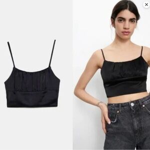 NWT! Zara Black Satin Crop Top size M